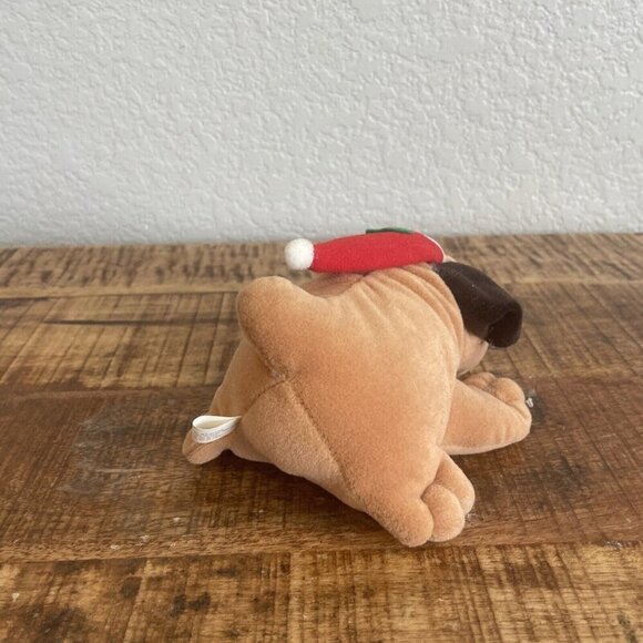 1991 Christmas Dog Plush Vintage Stuffed Toy Brown Santa Hat Red Puppy Gro Well - Picture 3 of 7